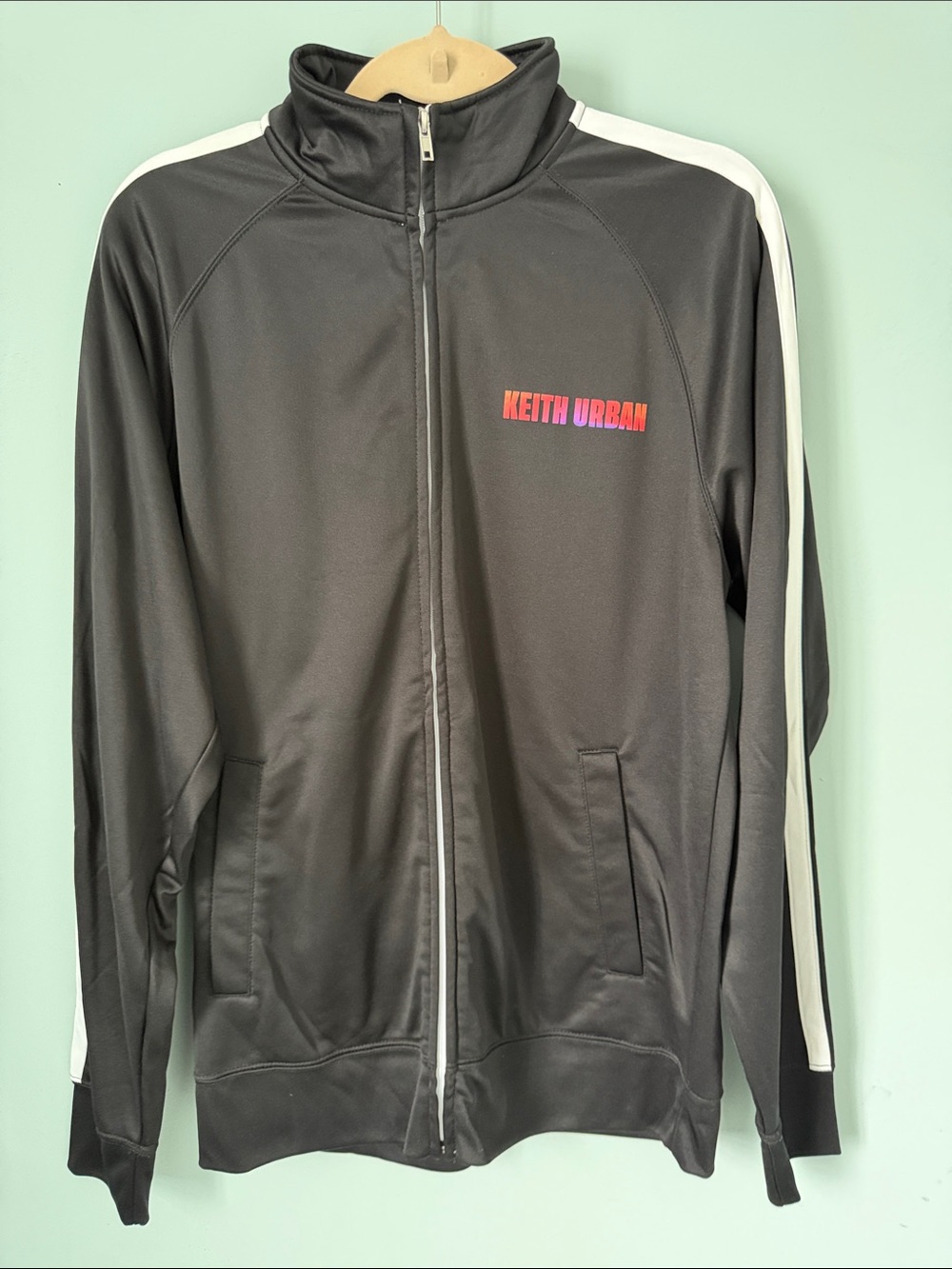 Keith Urban Black Tour Track Jacket with White Shoulder Stripes